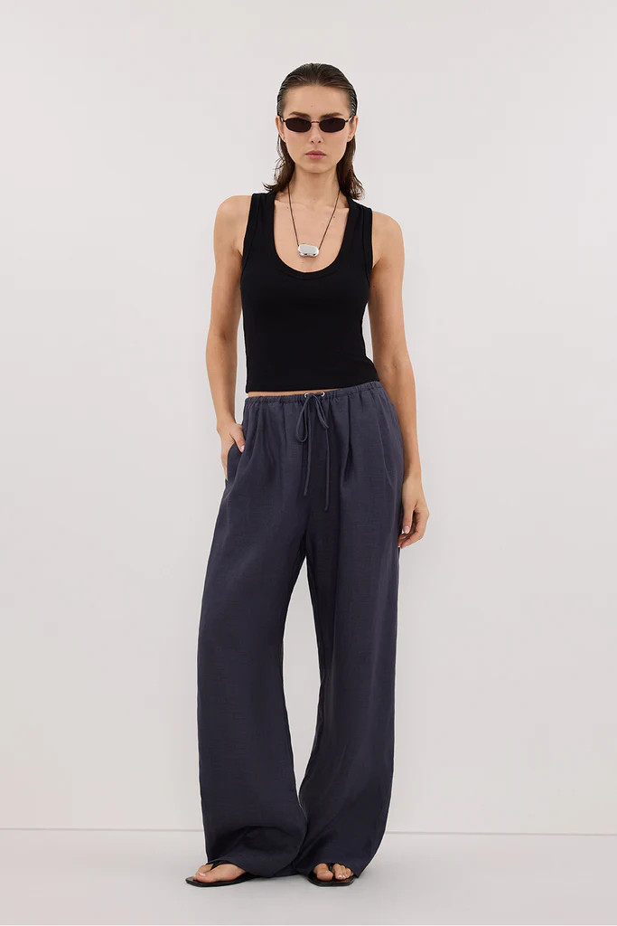 CARLA INDIGO DRAWSTRING LINEN PANT | DISSH