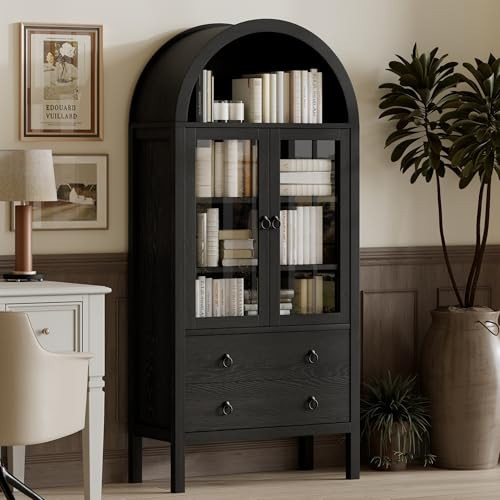 MECHYIN 71'' Tall Arched Cabinet, Arched Kitchen Pantry Cabinet with Doors, Wood Arch Storage Cabinets Display Bookcase with 2 Large Drawers and Adjustable Shelves, Versatile Cupboard for Living Room | Amazon (US)