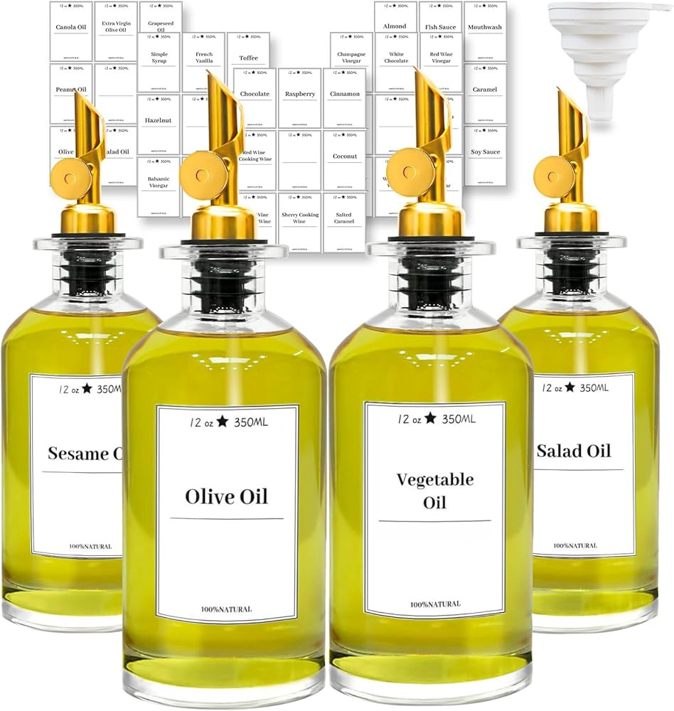 Glass Olive Oil Dispenser Bottle for Kitchen, Cooking Oil and Vinegar Dispenser Set of 4, Olive O... | Amazon (US)