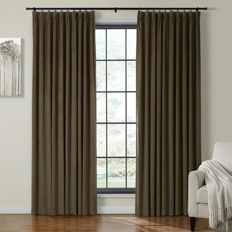 TWOPAGES Pinch Pleat Velvet Curtain Room Darkening Drape for Living Room, 1 Panel, 52"x108", Choc... | Walmart (US)