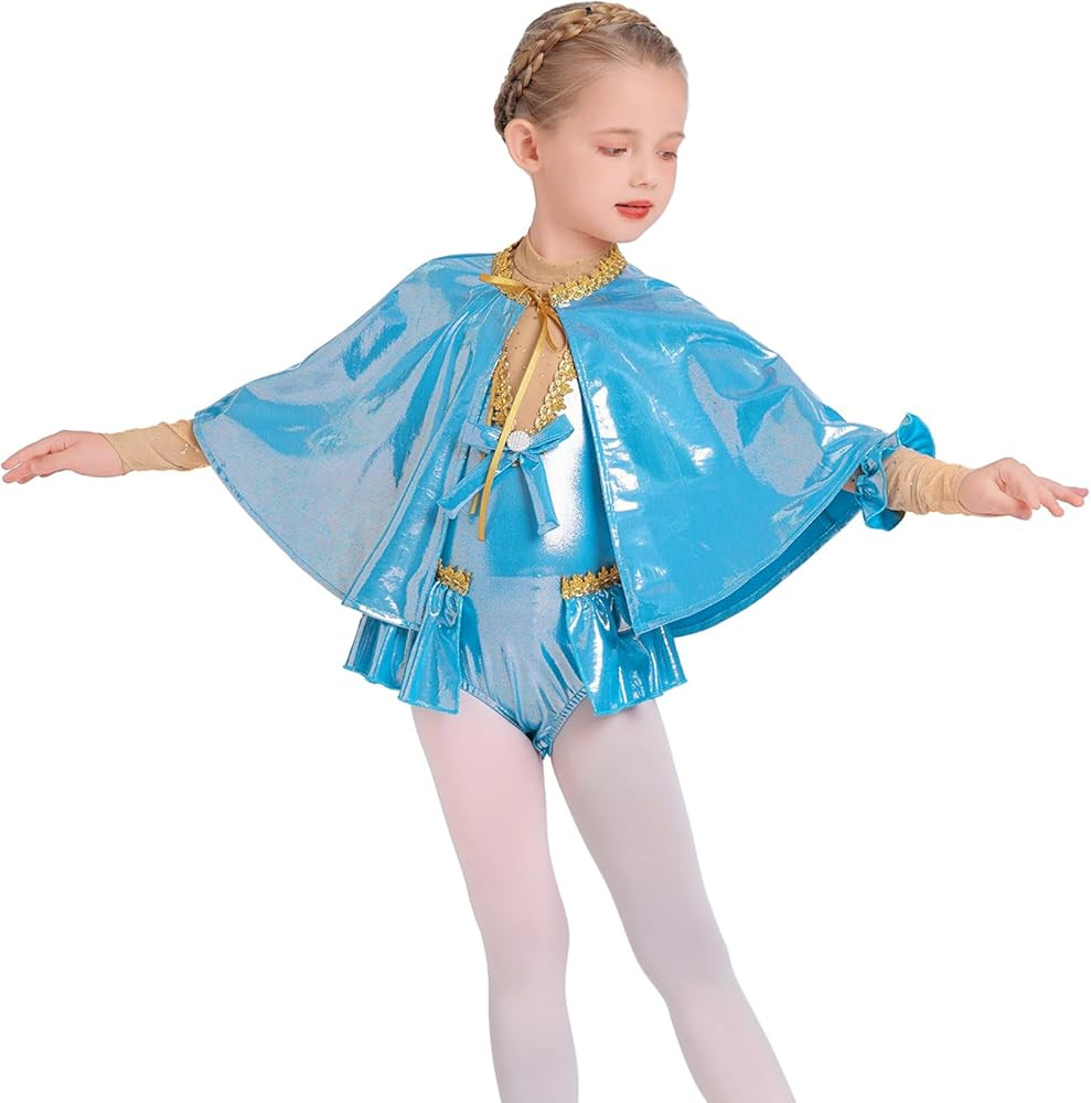 ODASDO Kids Girls Circus Trapeze Costume Metallic Leotard with Cape Cloak Arm Sleeve Set For Carn... | Amazon (US)