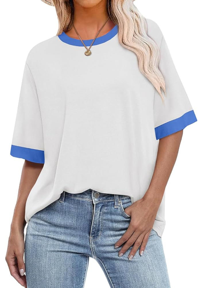 OFEEFAN Summer Tops for Women 2025 Short Sleeve Shirts Dressy Casual Crew Neck Tshirts Fashion | Amazon (US)