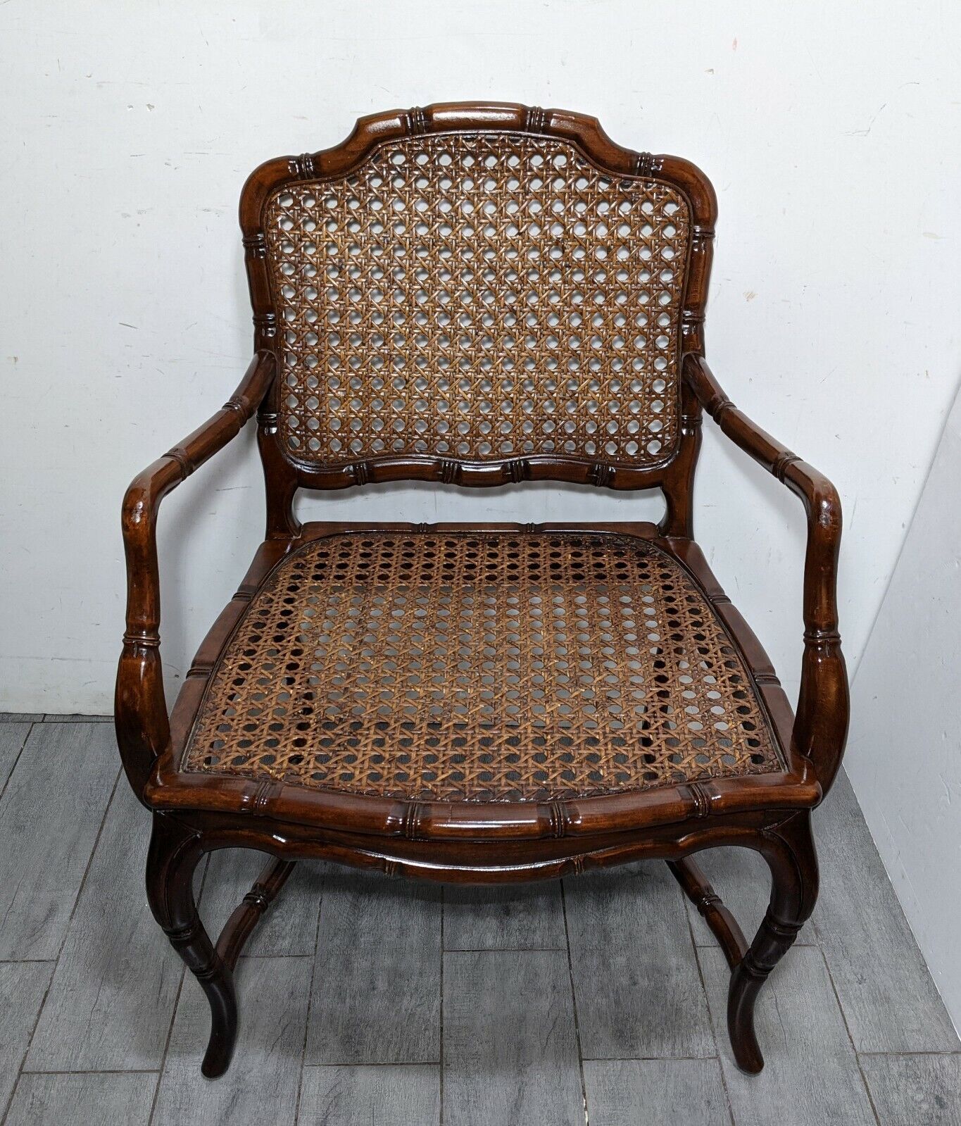 Vintage French Provincial Country Cane Faux Bamboo Wood Arm Chair Louis XV B  | eBay | eBay US