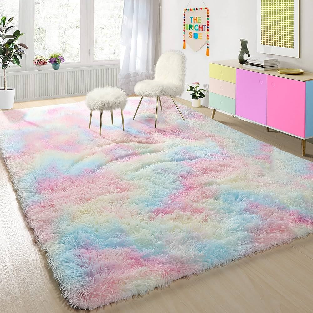 PAGISOFE 4x6 Rainbow Fluffy Soft Plush Area Rugs for Girls Bedroom, Shaggy Rugs for Kids Playroom... | Amazon (US)