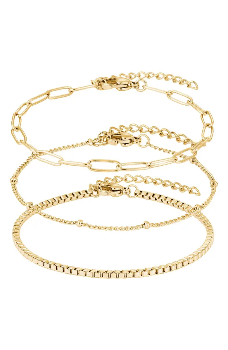 Tarnish Resistant Set of 3 Assorted Chain Bracelets | Nordstrom Rack