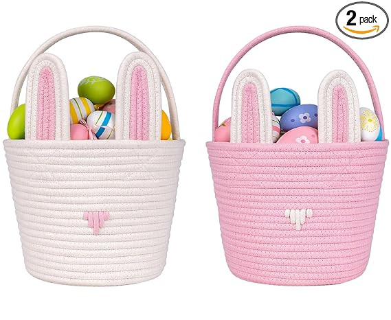 CubesLand Easter Baskets for Kids - 2-Piece Empty Bunny Buckets Set with Handle, Soft & Sturdy Ea... | Amazon (US)
