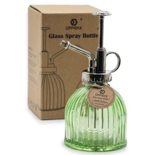 OFFIDIX Glass Plant Mister, 6.3 Inches Tall Vintage Style Spritzer Bronze Plastic Top Pump One Hand Watering Can Indoor Plant Spray Bottle for Garden, Plants, Cleaning (Light Green) | Amazon (US)