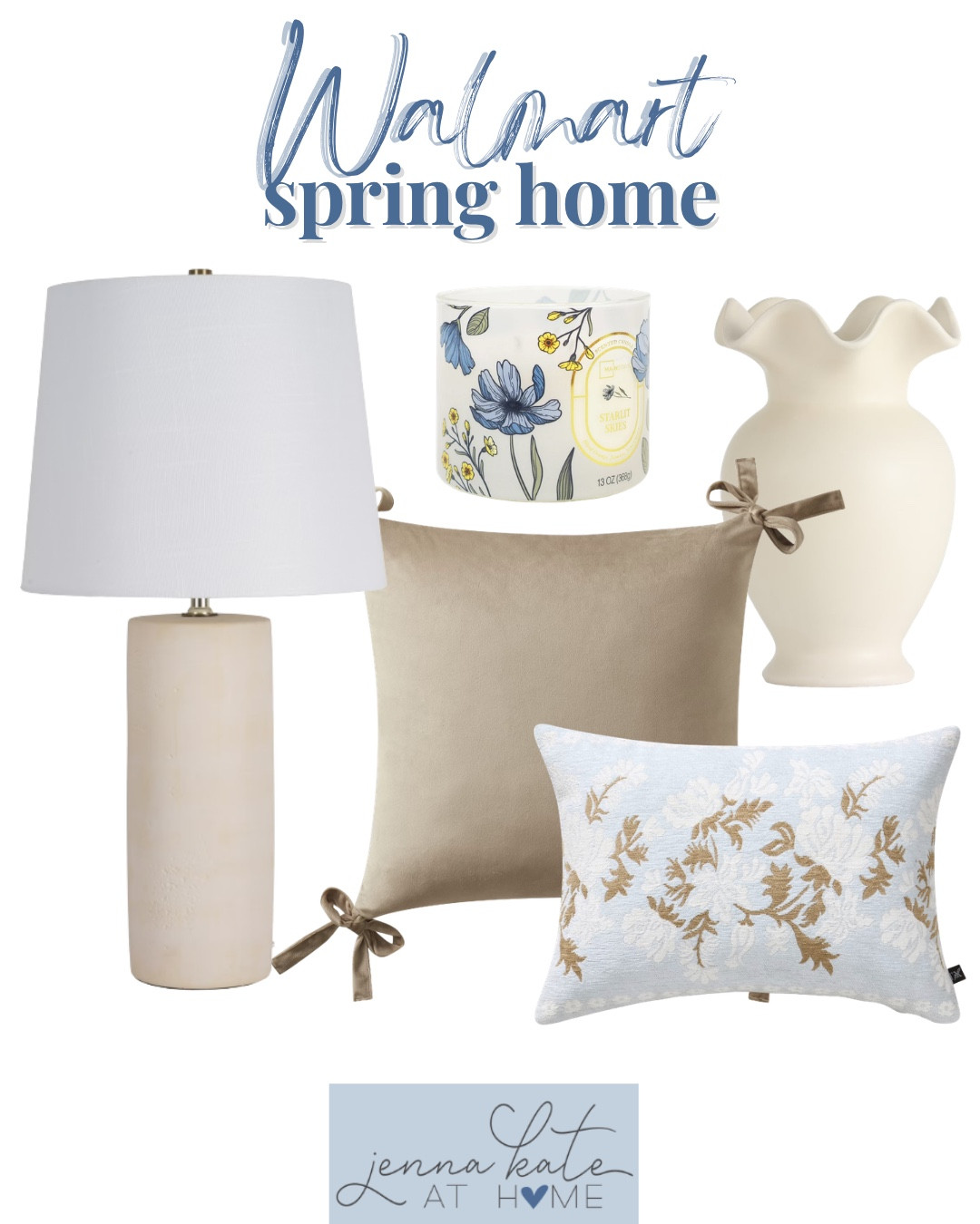 Walmart spring home finds include throw pillows, table lamp, vase, and candle.

Home decor, coastal decor, neutral decor, looks for less

#LTKvlog #LTKHome #LTKSeasonal
