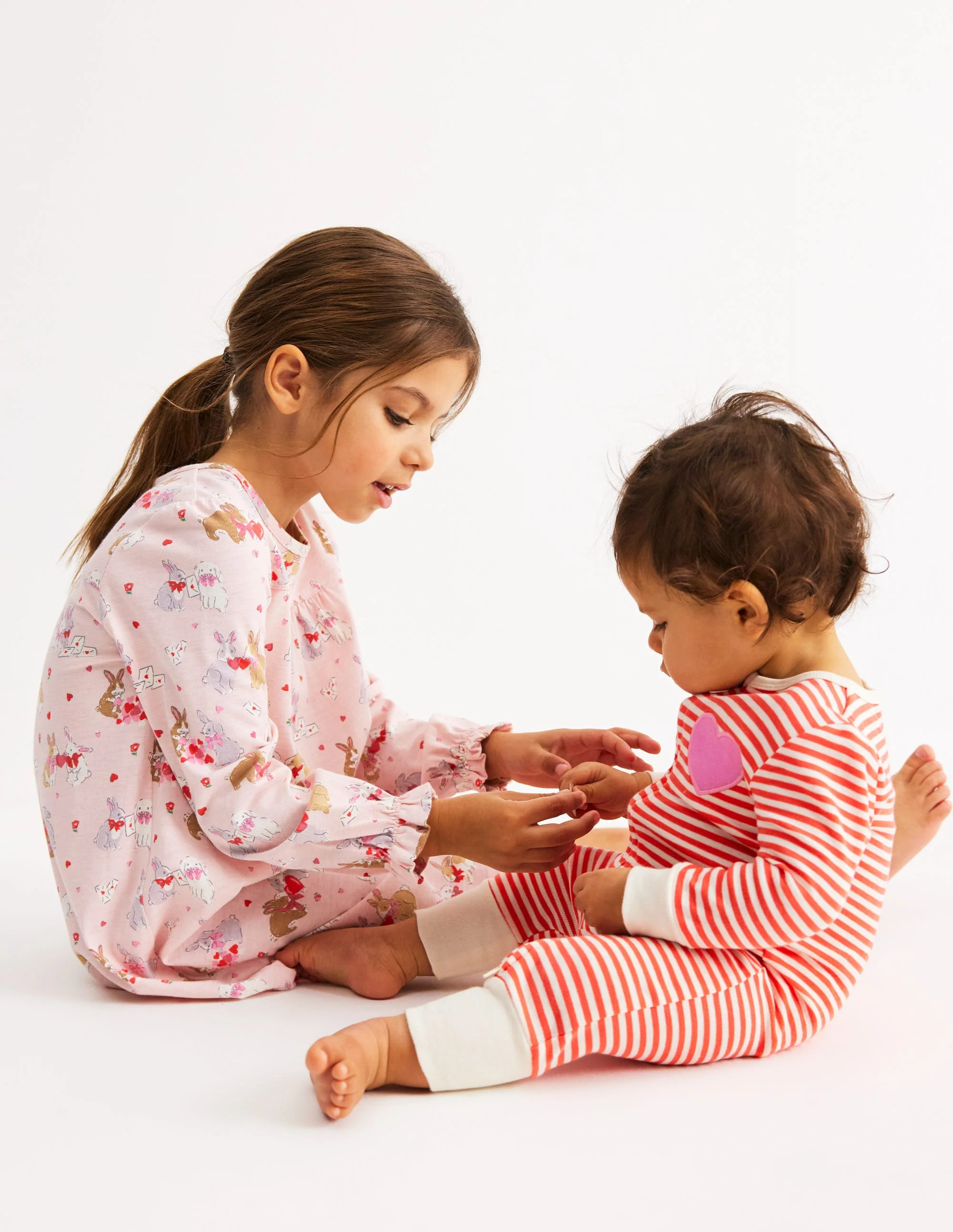 Twin Pack Rompers-Chalk Pink Love Bunnies | Boden (US)