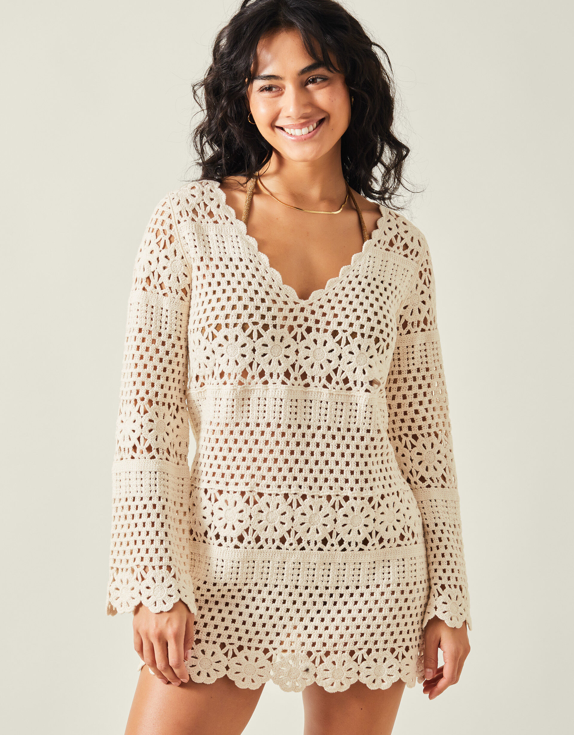 Crochet Long Sleeve Cover Up Natural | Accessorize (Global)