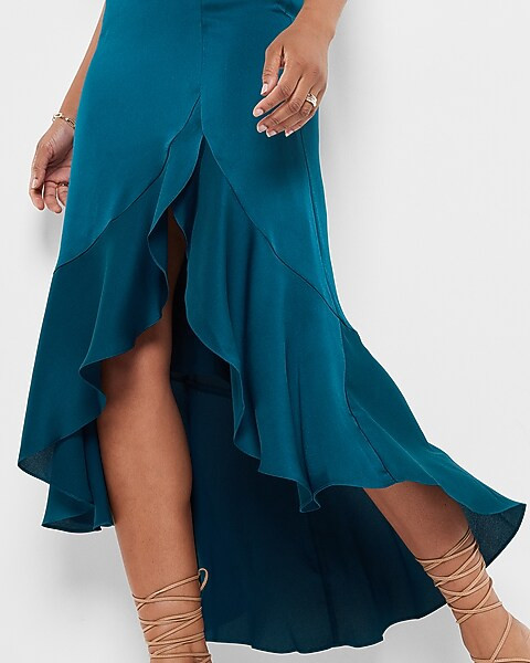 Satin Ruffle Hi-Lo Maxi Dress | Express