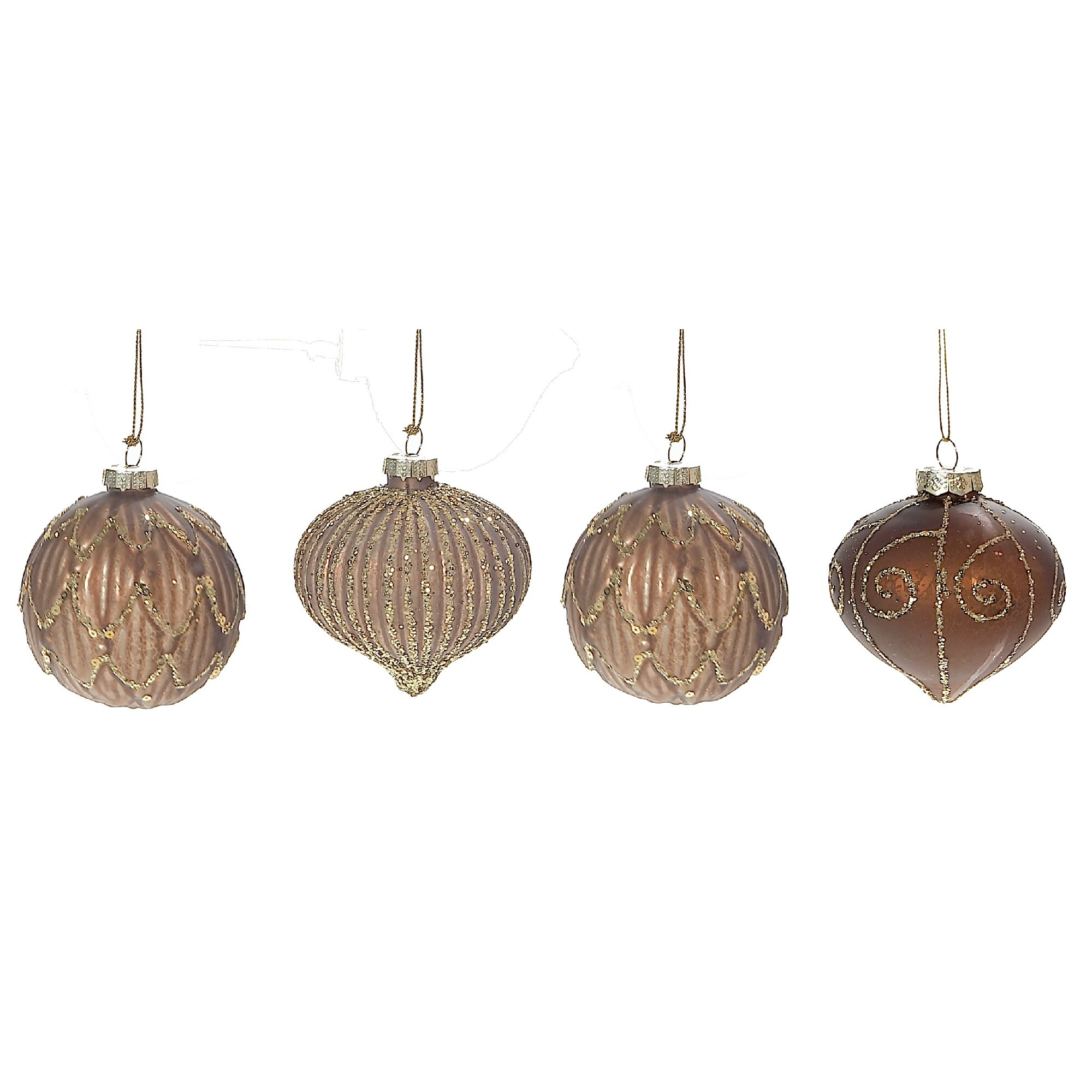 Brown Glass Ornament With Gold Glitter - Set of 12 | Bed Bath & Beyond