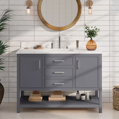 JEAREY Bathroom Vanity 48-in Gray Single Sink Bathroom Vanity with White Ceramic Top | Lowe's