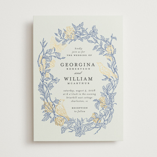 "meet me in the garden" - Customizable Foil-pressed Wedding Invitations in Blue by Grae. | Minted