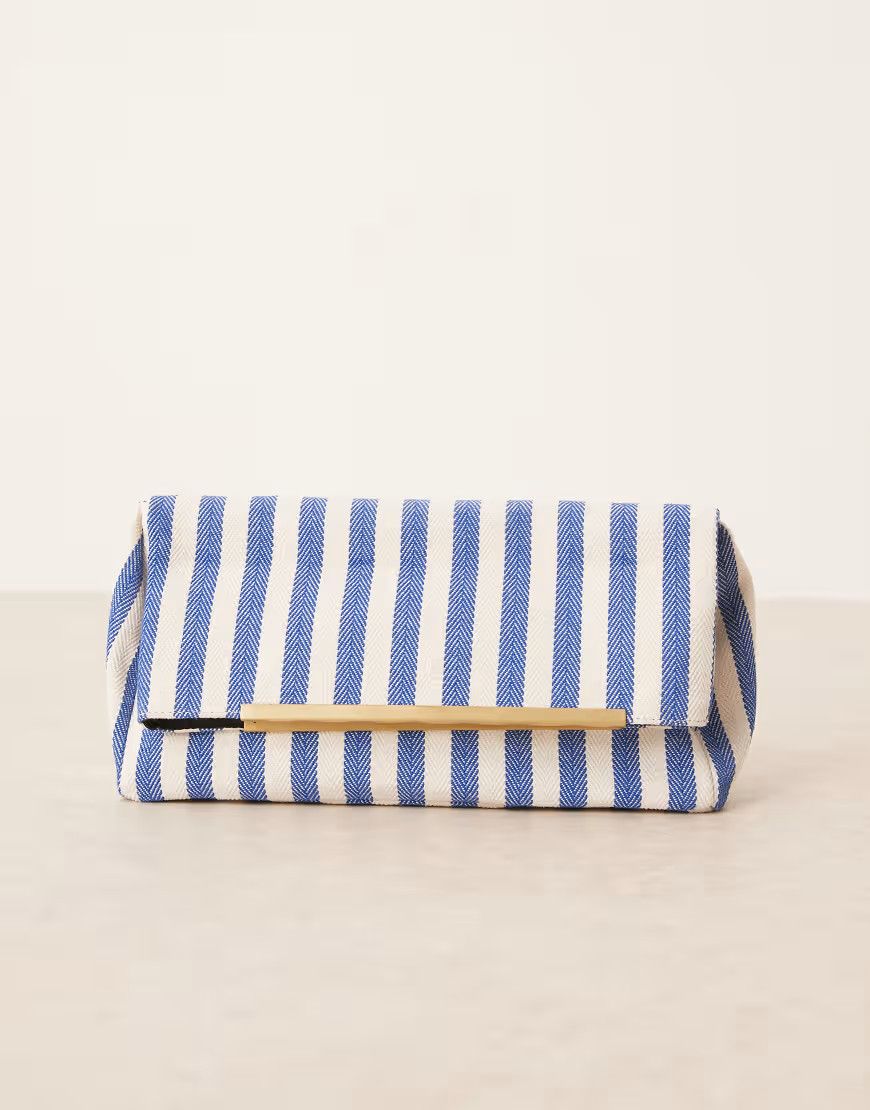 ASOS DESIGN woven fold-over clutch bag in blue stripe-Multi | ASOS (Global)