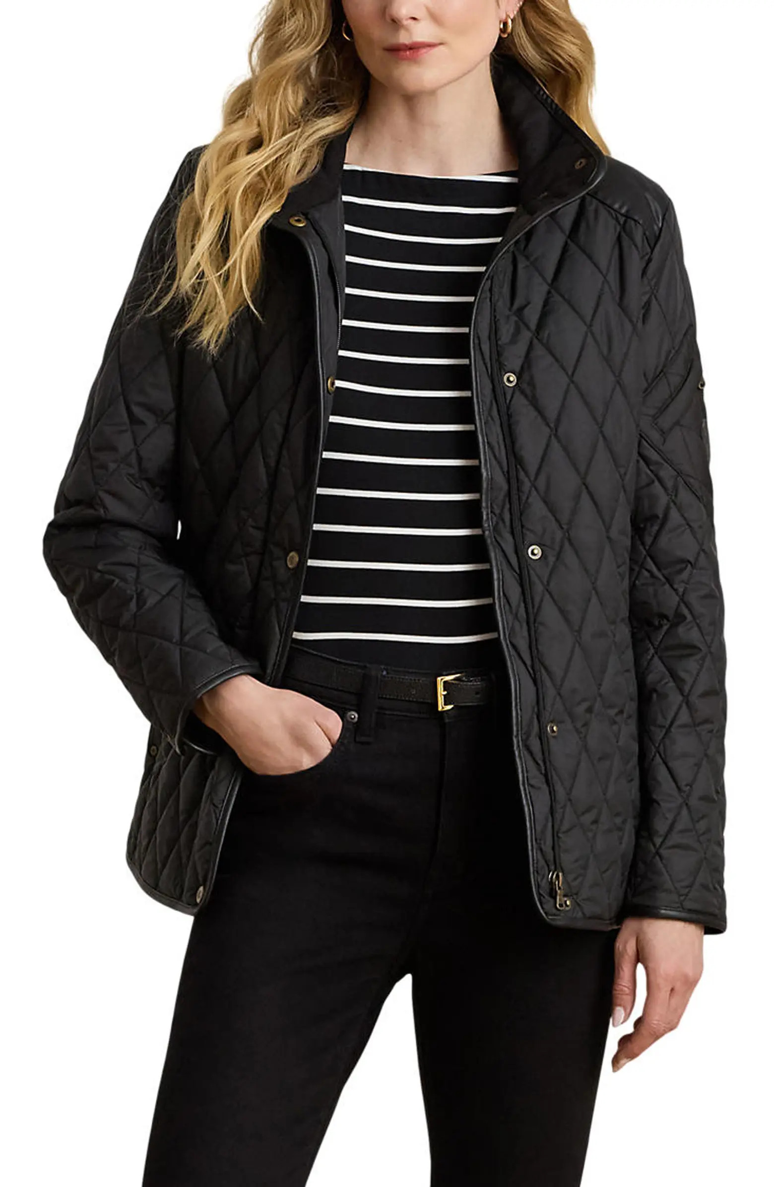 Diamond Quilted Barn Jacket With Faux Leather Trim | Nordstrom