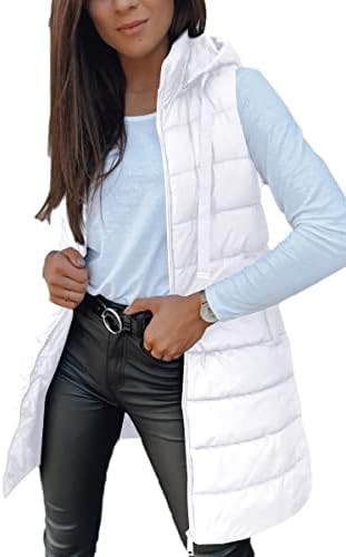 Veatzaer Women Long Vest Solid Color Sleeveless Hood Winter Puffer Vest Outwear | Amazon (US)