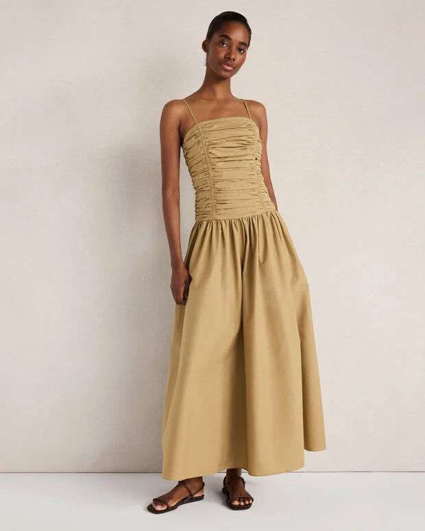 Organic Cotton Poplin Ruched Bodice Dress | Talbots