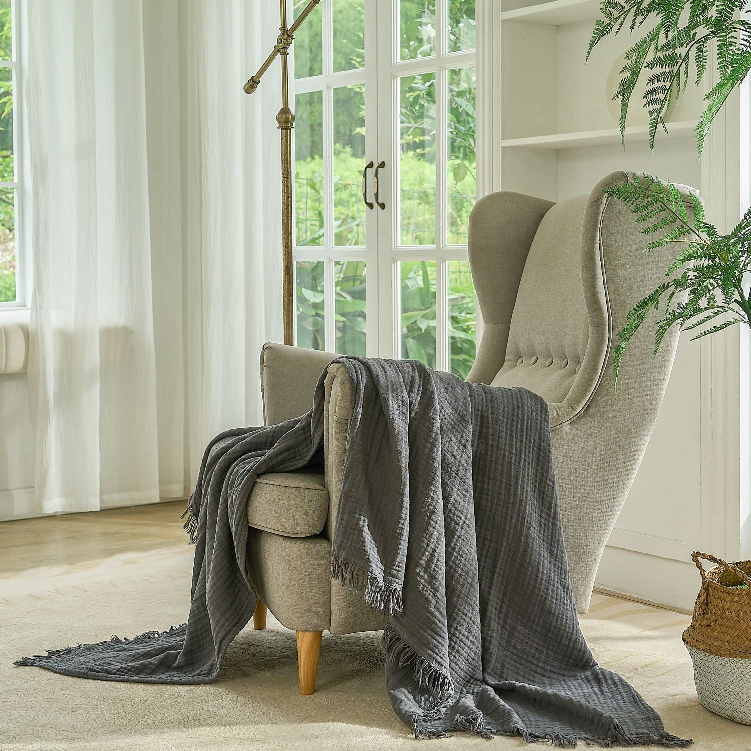 Esterra Premium Cotton Muslin Throw Blanket for Adults, All Season 4-Layer Lightweight Gauze Cozy Br | Amazon (US)