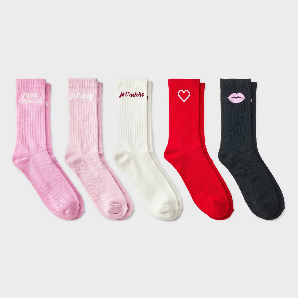 Women's 'Je T'aime' Ribbed Valentine's Day 5pk Crew Socks - Wild Fable™ Assorted Colors 4-10 | Target