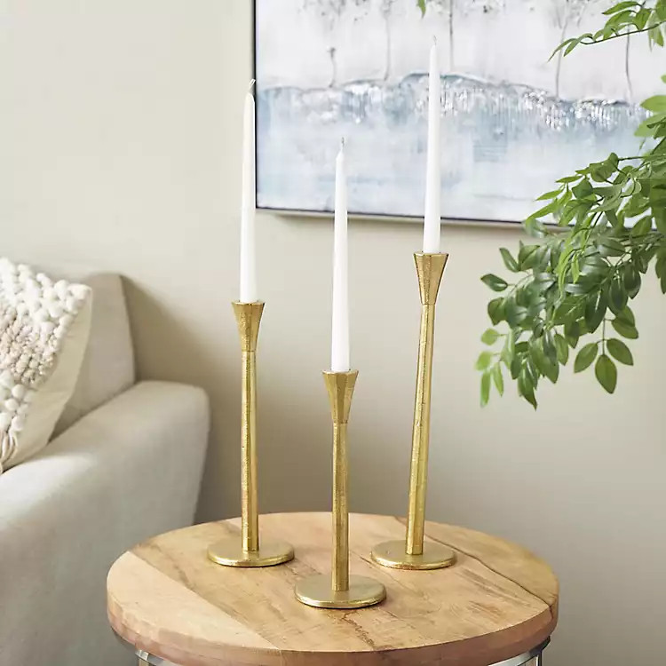 Uma Gold Metal Taper Candle Holders, Set of 3 | Kirklands Home | Kirklands