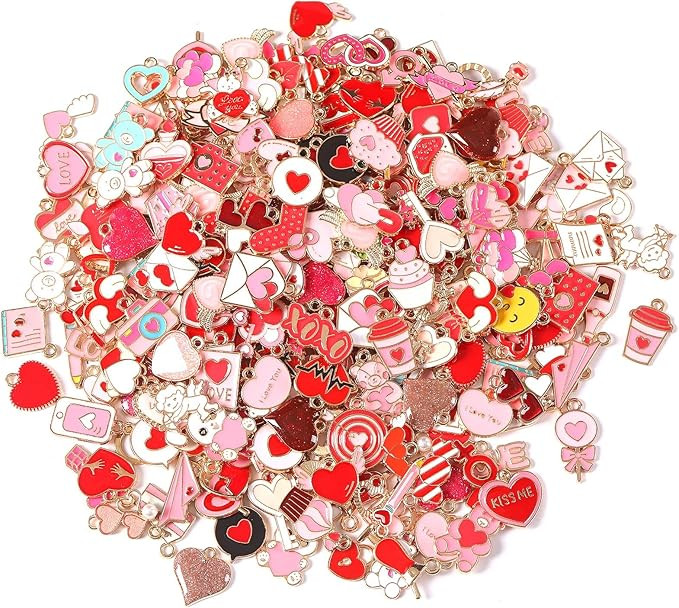 SANNIX 350Pcs Valentine's Day Charms, Valentines Charms for Jewelry Making Gold Enamel Charm Pend... | Amazon (US)