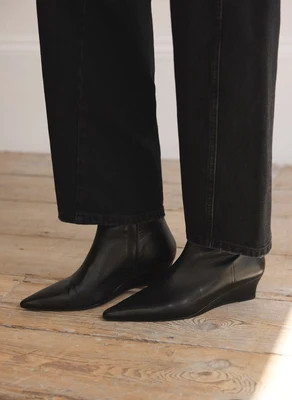 Kailey Black Leather Wedge Ankle Boots | Mint Velvet