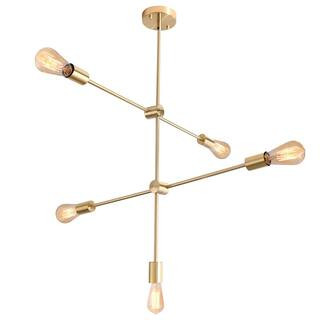 LWYTJO 5-Light Brushed Gold Dimmable Sputnik Modern Linear Chandelier for Living Room Bedroom wit... | The Home Depot