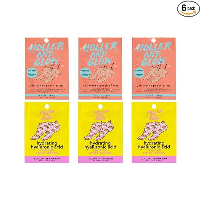 Holler And Glow Printed Foot Mask Variety Pack, Masks For Dry Cracked Feet, Peach & Vanilla Scent... | Amazon (US)