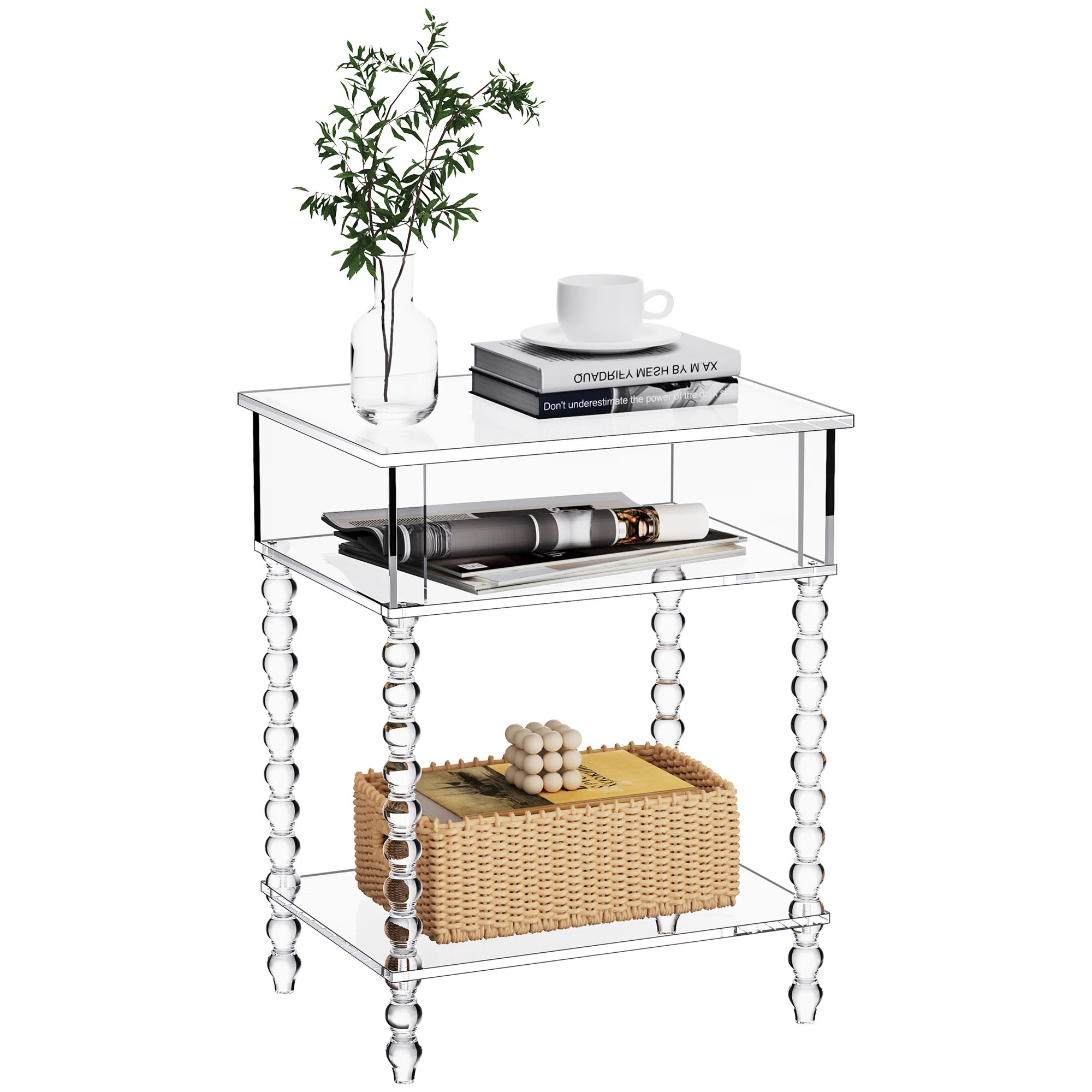 Acrylic Side Table, Clear 3-tier End Table With Storage, Nightstand For Living Room, Bedroom, Off... | Wayfair North America