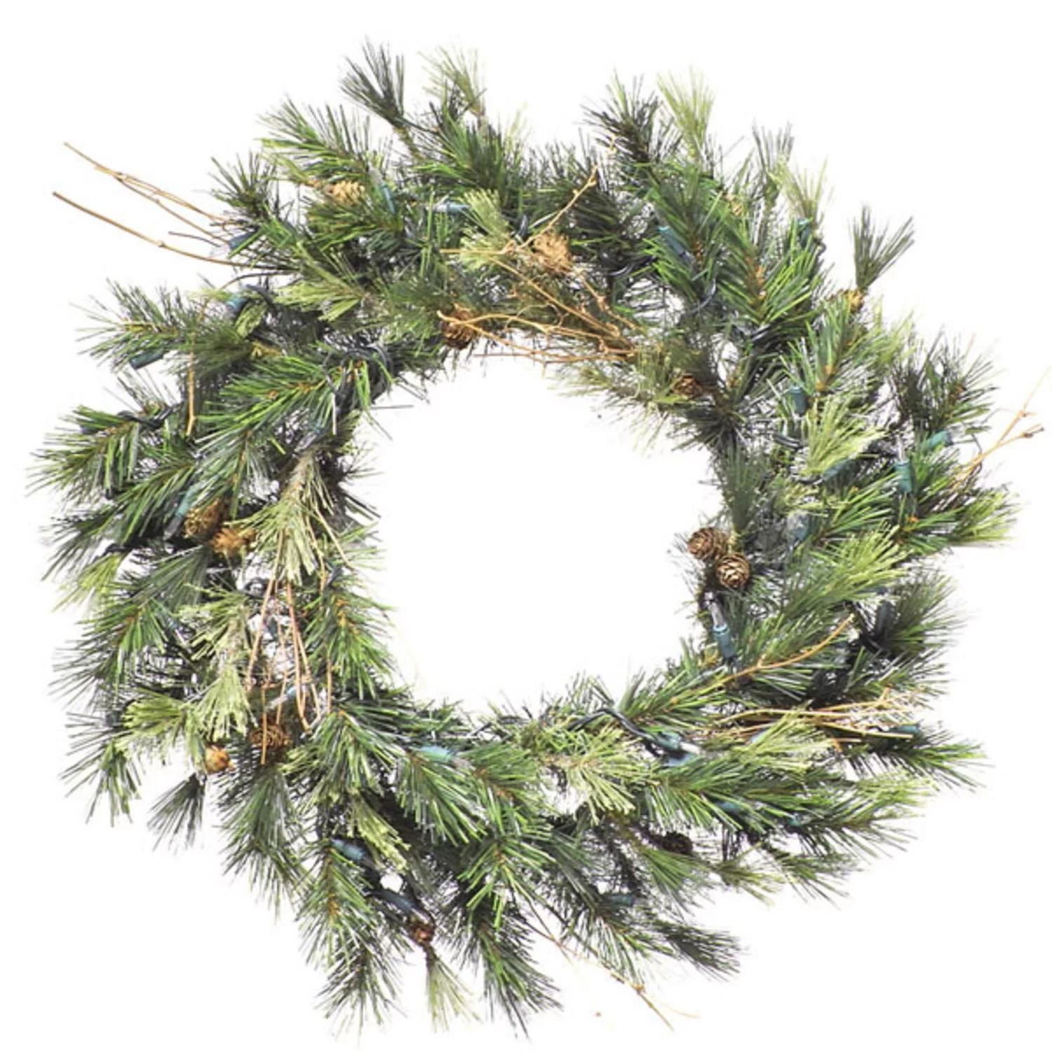 16" Pre-Lit Mixed Country Pine Artificial Christmas Wreath - Clear Dura Lights | Walmart (US)