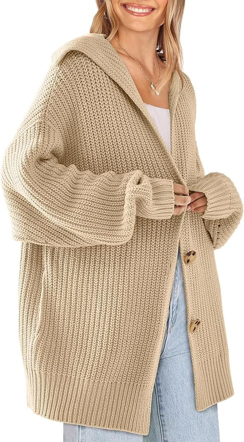 LILLUSORY Womens 2023 Long Sleeve Slouchy Soft Cable Knit Cardigan Open Front Button Chunky Overs... | Amazon (US)