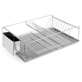 Dish Drying Rack Stainless Steel Dish Rack with Drainboard Cutlery Holder in Silver | The Home Depot