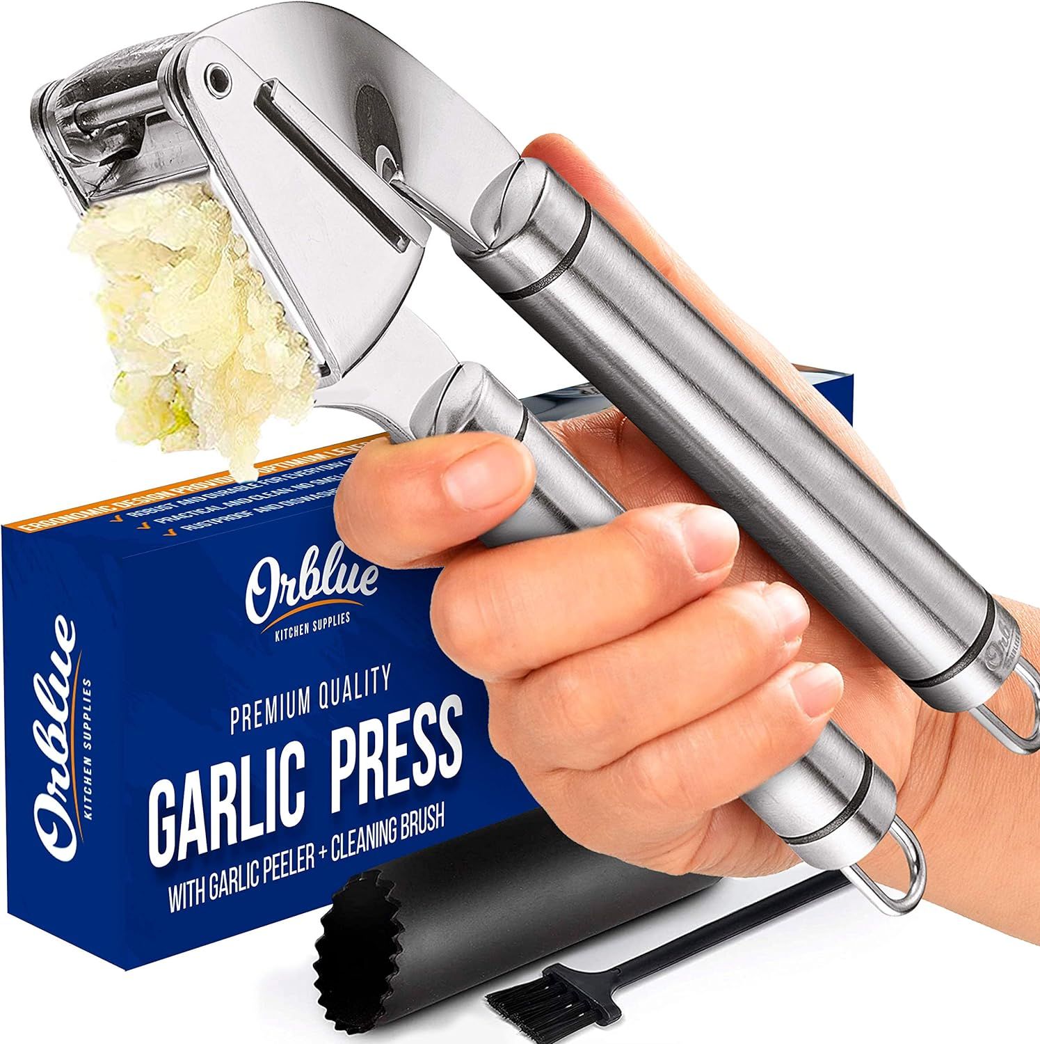 ORBLUE Garlic Press [Premium], Stainless Steel Mincer, Crusher & Peeler Set - Professional Grade,... | Amazon (US)