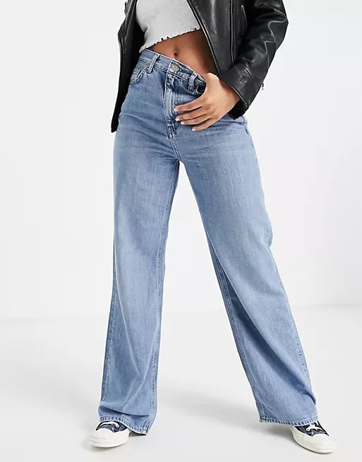 Topshop wide leg jeans in mid blue | ASOS (Global)