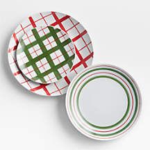 Holiday Plaid and Stripe Christmas Dinner Plate | Crate & Barrel | Crate & Barrel