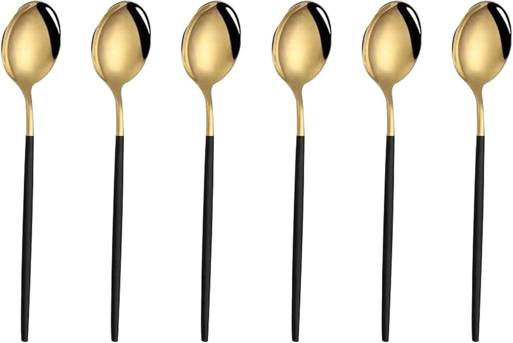 POHOVE 6pcs Gold Teaspoons Black And Gold Plating Coffee Spoons Stainless Steel Gold Iced Tea Spo... | Amazon (UK)