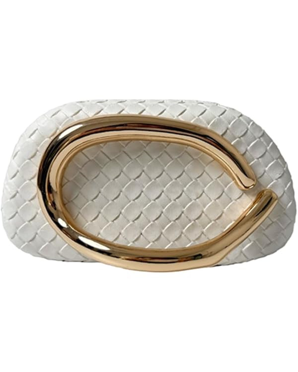 Women Woven PU Leather Clutch Box Metal Handle Evening Bag Trendy Leather Handbag Weave Shoulder ... | Amazon (US)