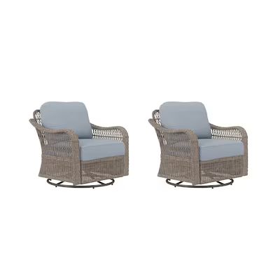 allen + roth  Pointe Break Set of 2 Wicker Dark Gray Metal Frame Swivel Dining Chair(s) with Blu... | Lowe's