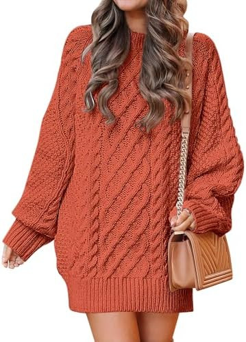 ANRABESS Womens Sweater Dress Oversized Cable Knit Chunky Long Sleeve Short Dresses 2025 Fall Out... | Amazon (US)