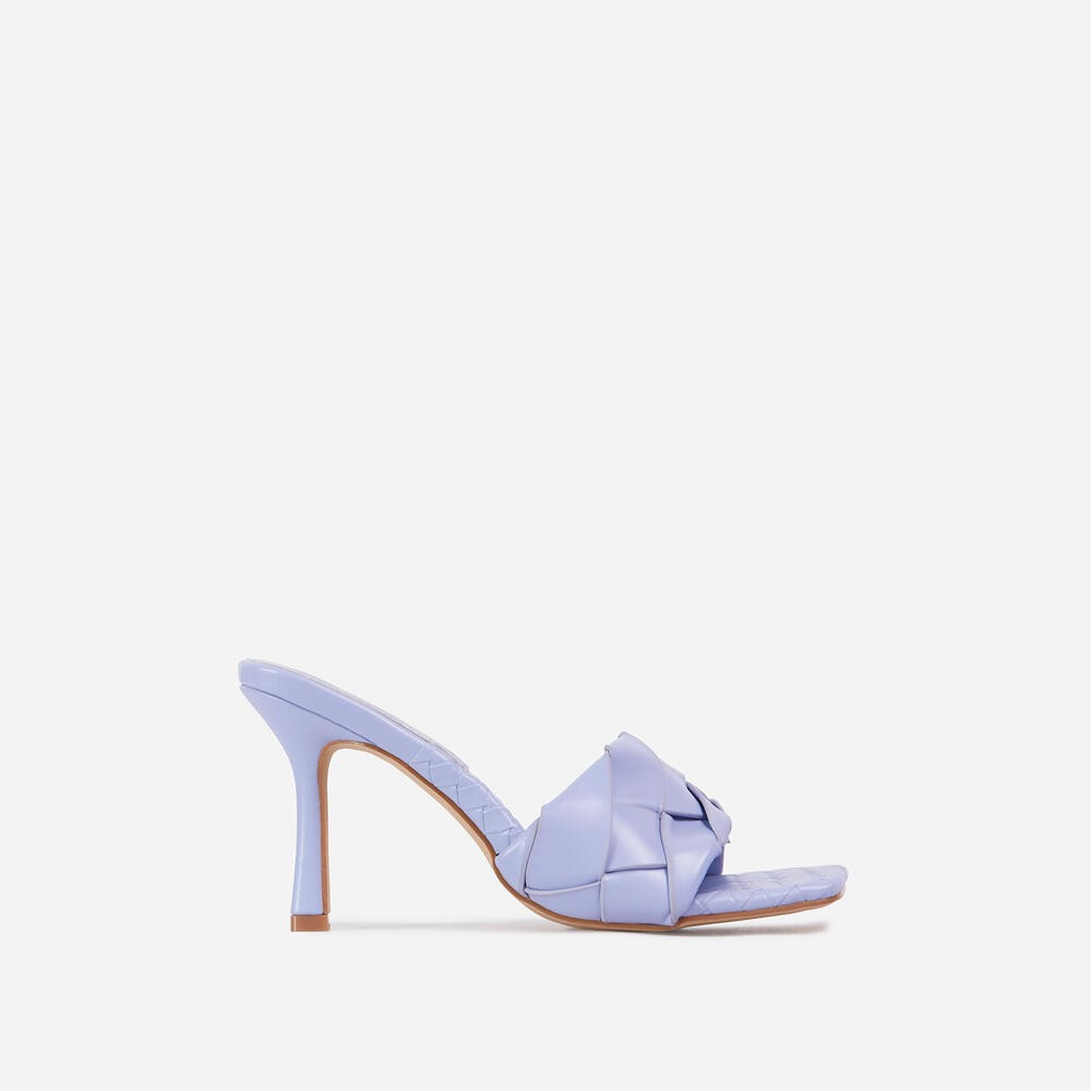 Turntup Woven Square Peep Toe Mule In Lilac Faux Leather | EGO Shoes (US & Canada)