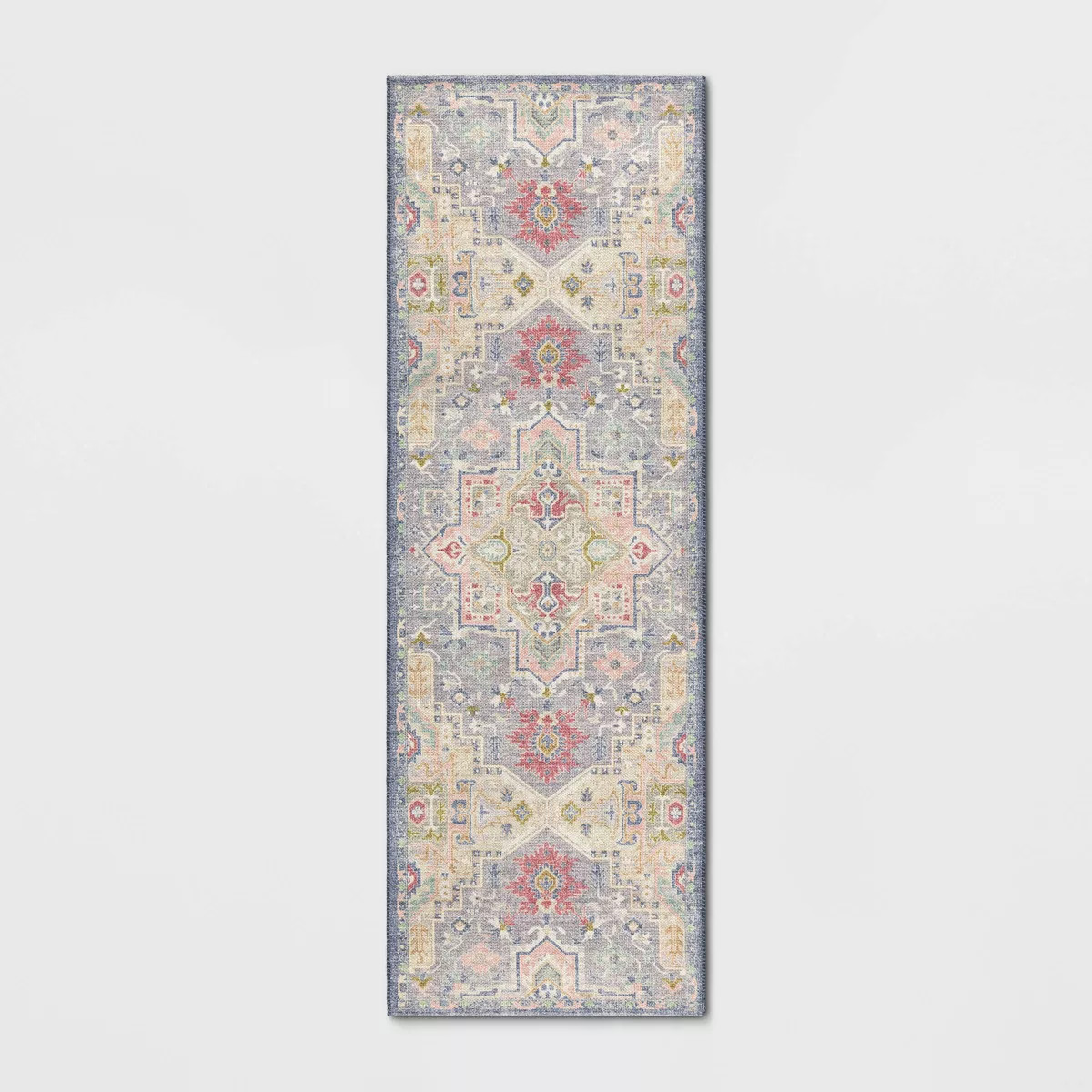 2'4"x7' Washable Zebrina Medallion Persian Style Printed Runner Rug Light Yellow/Blue - Threshold... | Target