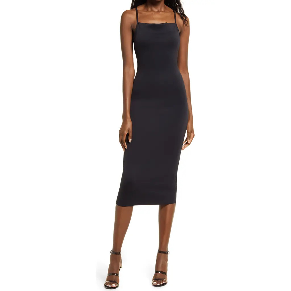 Good American Spaghetti Scuba Midi Dress in Black001 at Nordstrom Rack, Size Xx-Large | Nordstrom Rack