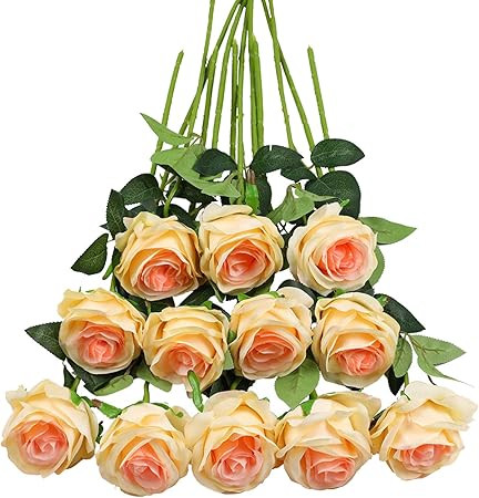 Tifuly 12 PCS Rose Artificial Flower, Single Stem Fake Floral Bridal Wedding Bouquet, Realistic B... | Amazon (US)