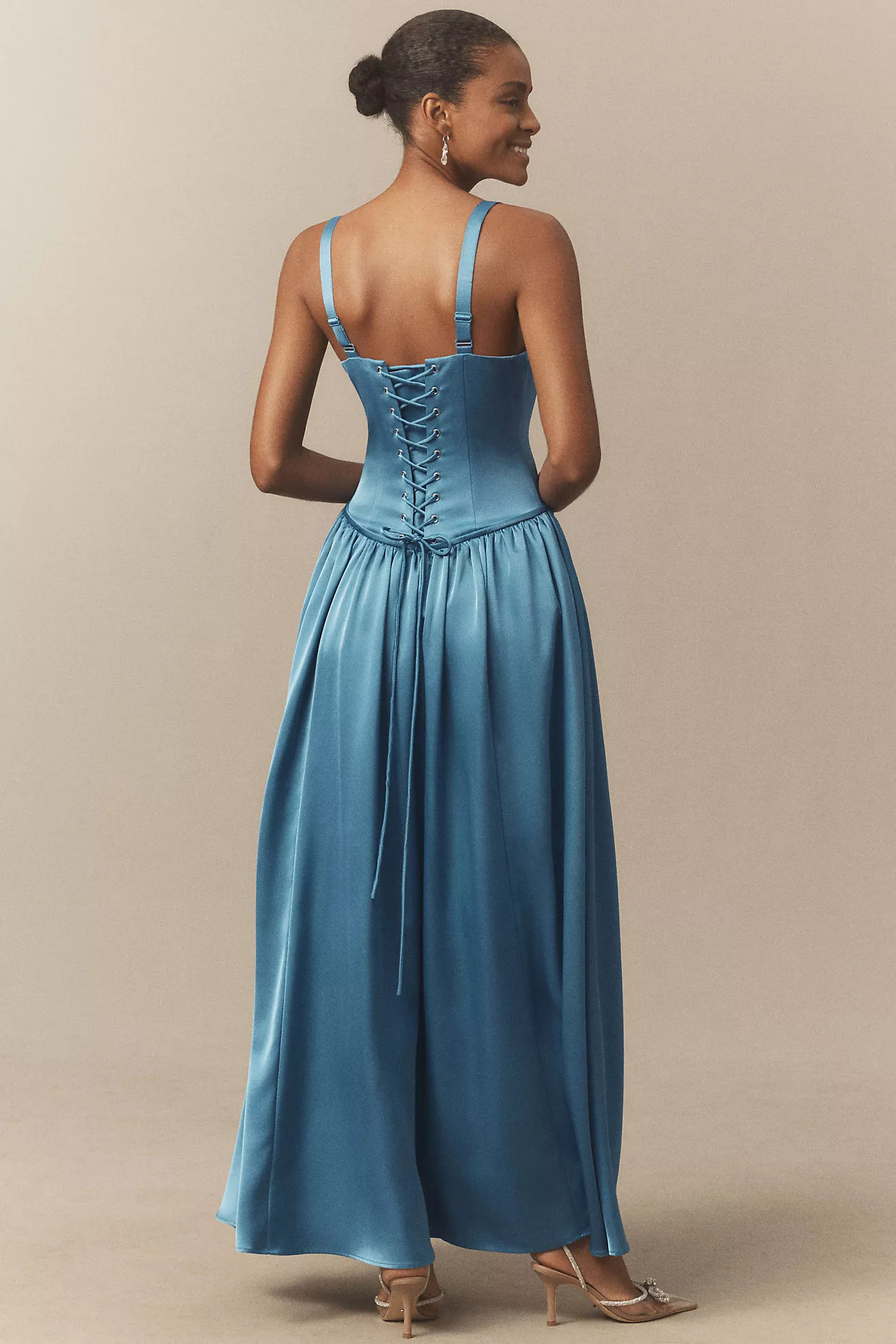 BHLDN Seraphina Sweetheart Corset Stretch Satin Maxi Dress | Anthropologie (US)