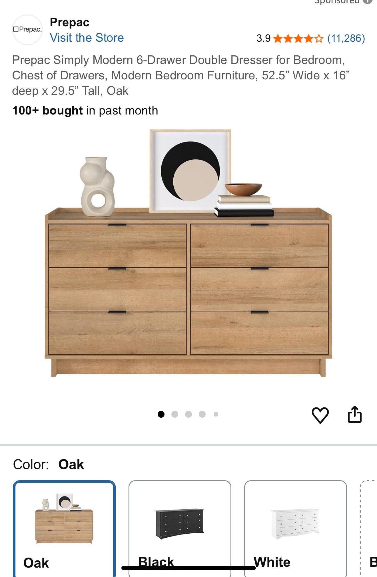 Dresser in 3 finishes .  Great option for space saving 