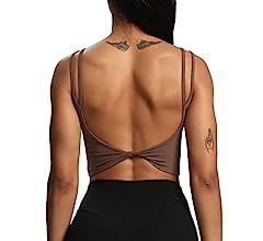 Aoxjox Women's Workout Sports Bras Fitness Padded Backless Yoga Crop Tank Top Twist Back Cami | Amazon (US)