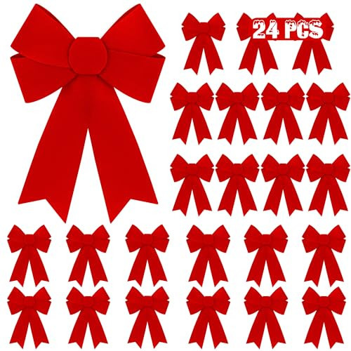 24 PCS Outdoor Christmas Bows, 9 x 12 in Large Christmas Bows, Red Velvet PVC Hanging Xmas Tree Decoration Indoor Xmas Decor for Party Wreath Fence Fireplace Stairs Railing Porch | Amazon (US)