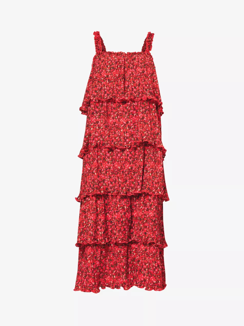 Flounce floral-pattern recycled-polyester midi dress | Selfridges