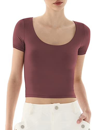 PUMIEY Women's Scoop Neck Short Sleeve T Shirt Slim Fit Sexy Tops Smoke Cloud Collection | Amazon (US)
